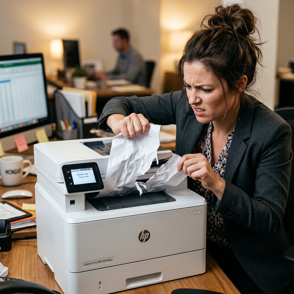 Forcing a jammed paper out of a printer can cause expensive damage